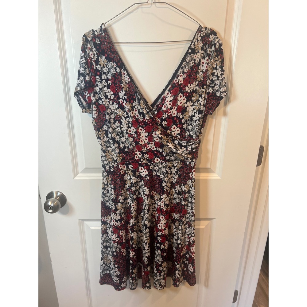 Kaileigh Womens Dress Faux Wrap Floral Navy‎ Red XL